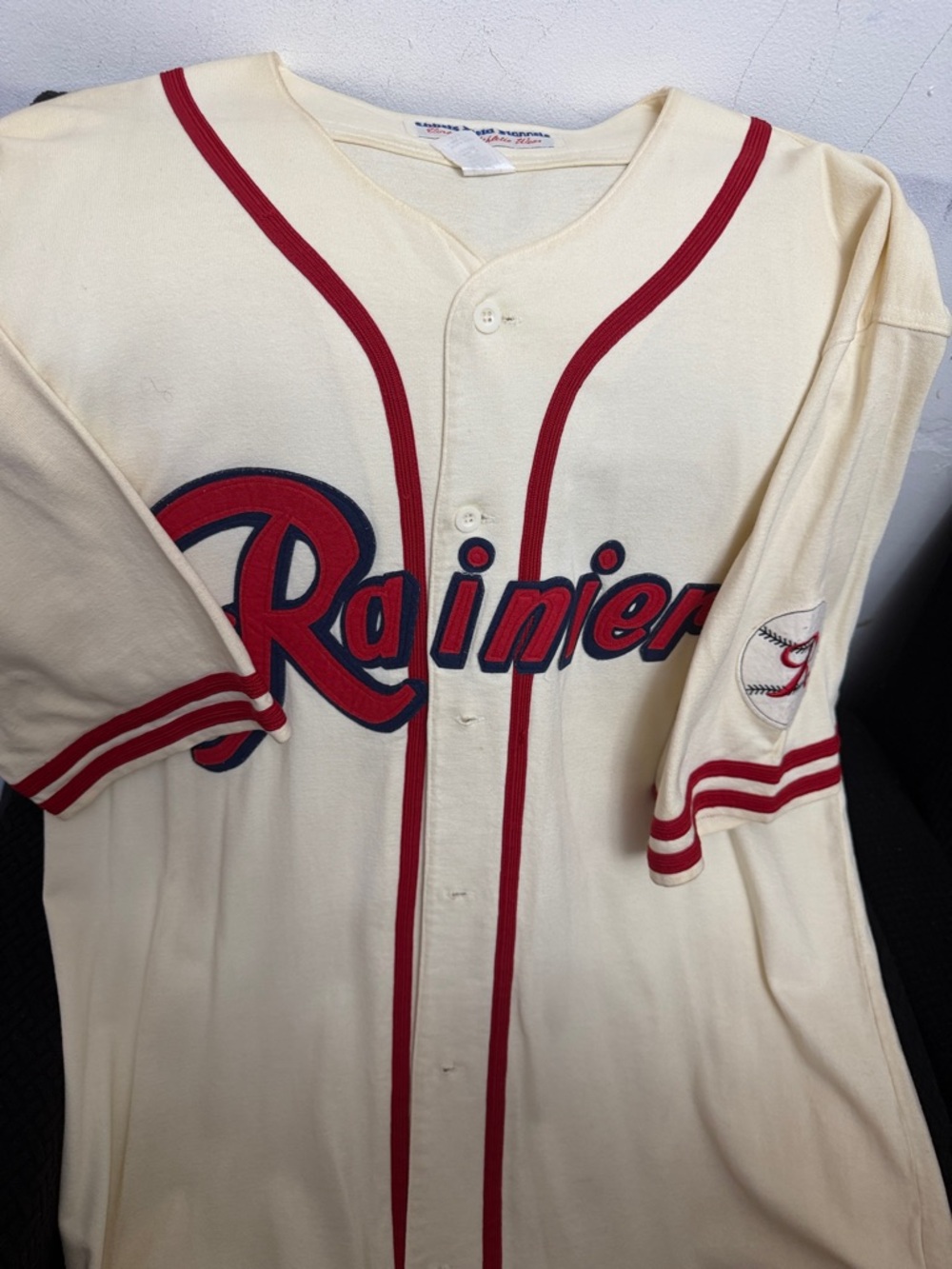 Ebbets Field Flannels Cream and Red 'Rainiers' Replica Baseball Jersey